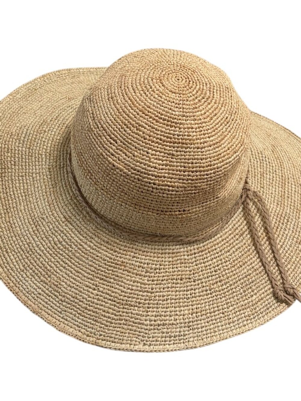 Sun N' Sand Straw Wide Brim Beach Hat Faux Leather Braid Accent OS